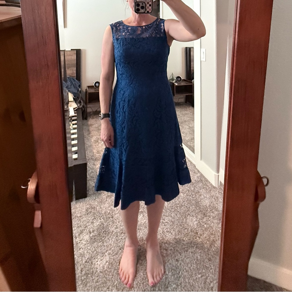 Adrianna Papell Navy Lace Dress - Like New - Size 10